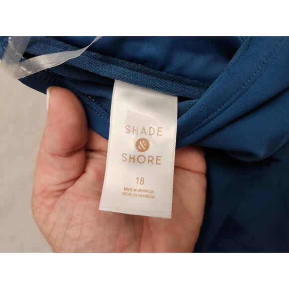 NEW Sz 18 Shade & Shore Teal Blue Braided Shoulder Ruched One Piece Swimsuit - Picture 6 of 12